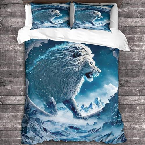 Lion Parure De Lit Pi¿¿Ces ¿¿ Animal Impression D Housse De Couette En Microfibre Faune Avec Taies D¡®Oreiller Double£¿Xcm£© 220 X 240 Cm