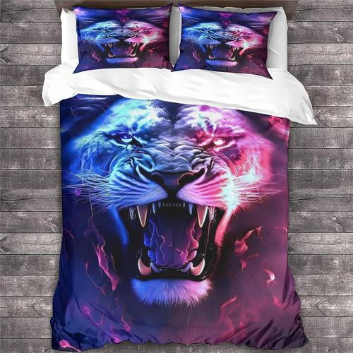 Lion Literie Housse De Couette Microfibre,Faune Animal D Les Adolescents Home Parure De Lit Home Housse De Couette Taies D'oreiller Double£¿X 220 X 240 Cm