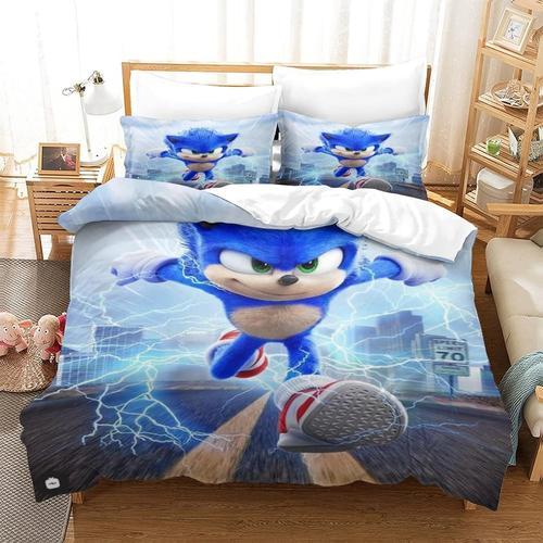 Sonic Le H¿¿Risson Parure De Lit Pour Enfant - Motif Personnages Anim¿¿S Sonic Boy - Avec Housse De Couette Et Housse De Couette Douce Et Respirante Roi£¿Xcm£© 140 X 200 Cm