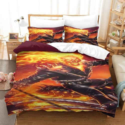 Ghost Rider Ensemble De Housse De Couette D Marvel Imprim¿¿ Motif Literie Super-H¿¿Ros Ensemble De Housse De Couette Pour Enfants,Microfibre Roi£¿Xcm£© 140 X 200 Cm