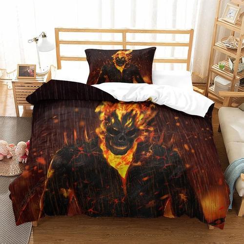 Ghost Rider Housse De Couette,D Super-H¿¿Ros Literie Marvel Housses De Couette,Housse De Lit En Microfibre Avec Taies D'oreiller Simple£¿Xcm£© 140 X 200 Cm