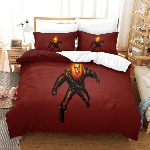 Ghost Rider D Marvel Effet Imprim¿¿ Ensemble De Housse De Couette Avec Taies D'oreiller,Microfibre Super-H¿¿Ros Ensemble De Literie Couette Roi£¿Xcm£© 140 X 200 Cm