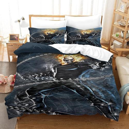 Ghost Rider Ensemble De Housse De Couette D Marvel Imprim¿¿ Motif Literie Super-H¿¿Ros Ensemble De Housse De Couette Pour Enfants,Microfibre Roi£¿Xcm£© 140 X 200 Cm