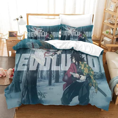 Ensembles De Housse De Couette Demon Slayer Ensembles De Literie Animed Kimetsu Skull Ensemble De Literie En Microfibre Roi (Xcm) 200 X 200 Cm