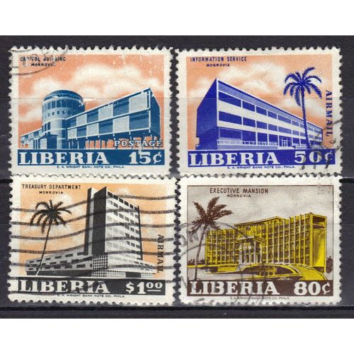 Liberia 1962 : Bâtiments Ministériels De Monrovia - Série De 4 Timbres Oblitérés