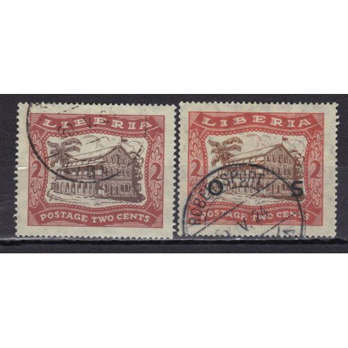 Liberia 1923 : Chambre Des Représentants - Série De 2 Timbres Oblitérés Dont 1 Surchargé