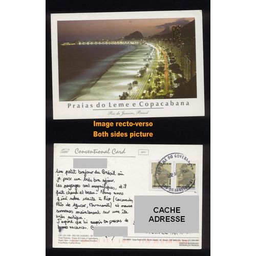 Lot 2 Timbres Oblitérés Used Stamps 2004 R$ 0,95 Sur Carte Postale Praias Do Leme E Copacabana Bresil