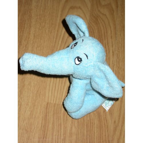Doudou Peluche Éléphant Bleu Dupuis 17 Cm Yeux Doux