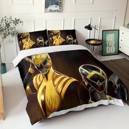 Power Rangers Ensemble De Literie En Trois Pi¿¿Ces D,Power Rangers Housse De Couette Domestique,Avec Housse De Couette Et Taie D'oreiller,Microfibre Parure De Li 140 X 200 Cm