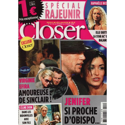 Closer / 23-02-2008 N°141 : Jenifer / Pascal Obispo (2p) - Virginie Efira / Sinclair (4p)