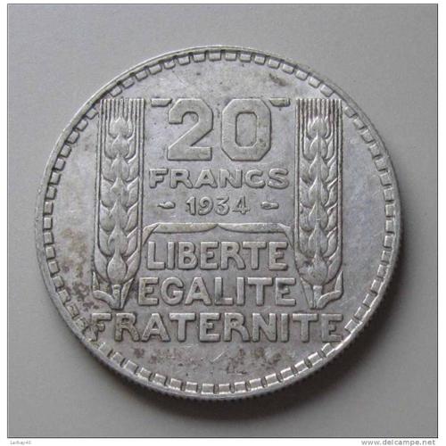 Pièce Argent 20 Francs 1934