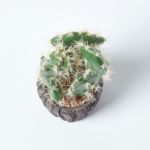 Petit Cactus artificiel "Figuier de Barbarie" en pot effet bois 26 cm