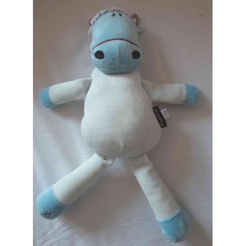 Peluche Doudou Âne Cheval Zèbre Poney Marese Blanc Et Bleu 34 Cm