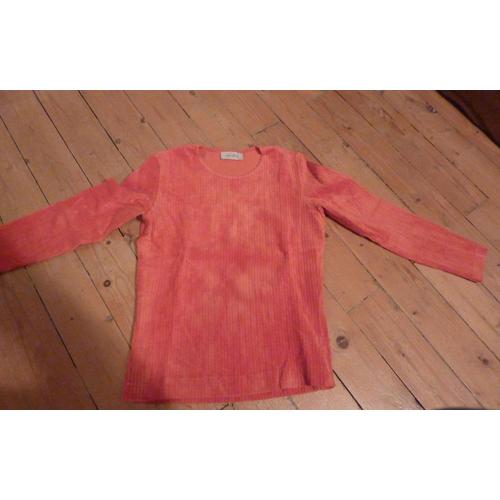 T-Shirt New Man Velour Cotelé Orange Taille Xs Manches Longues