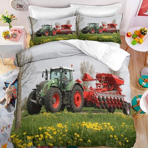 Parure De Lit Pi¿¿Ces Motif Tracteur Et Moissonneuse-Batteuse Pour Enfants En Microfibre Douce Housse De Couette Et Taie D'oreiller Pour Enfants, Gar?Ons, Adole