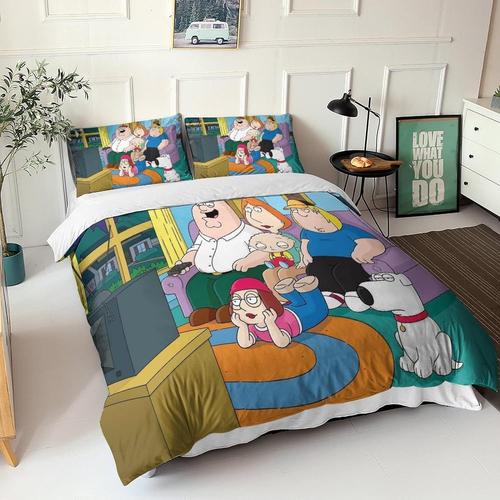 Family Guy Housse De Couette £¬ Pi¿¿Ces Sets D Imprim¿¿ Gars De La Famille Parure De Lit En Microfibre Avec Taie D'oreiller Avec Fermeture ¿¿Clai Pour Pour Adultes