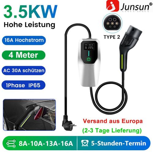 16a 3.5kw Ev Chargeur Portable Type2 1 Phase Commutable Câble De Charge Cee Lcd Evse 4m