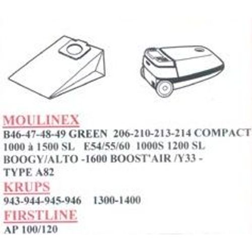 10 Sacs Aspirateur Krups   943 - 944 - 945 - 946 - 997 - Compact  1200e/1300e/1400ac.Ep