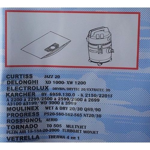 5 Sacs Aspirateur Karcher  6959.130.0 By 2200à2299-Nt251-A 2500à 2599-A2600à2699 - A3100à3199 - W3500p Wd300 À 3999m/Se4001
