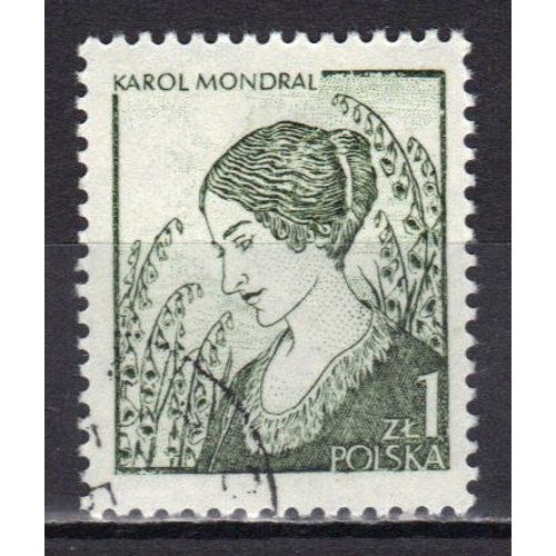 Pologne 1978 : Art Graphique Moderne : "Femme De L'artiste Avec Des Digitales" Par Karol Mondral - Timbre Oblitéré