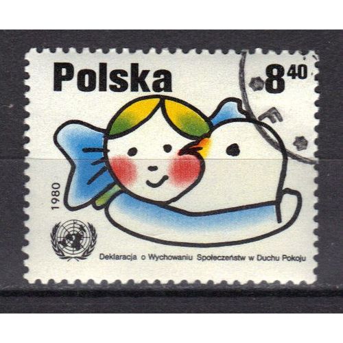 Pologne 1980 : Déclaration Sur La Paix : Enfant Serrant Une Colombe - Timbre Oblitéré