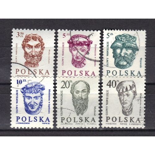 Pologne 1986 : Têtes Sculptées Du Château De Wawel À Cracovie - Série De 6 Timbres Oblitérés