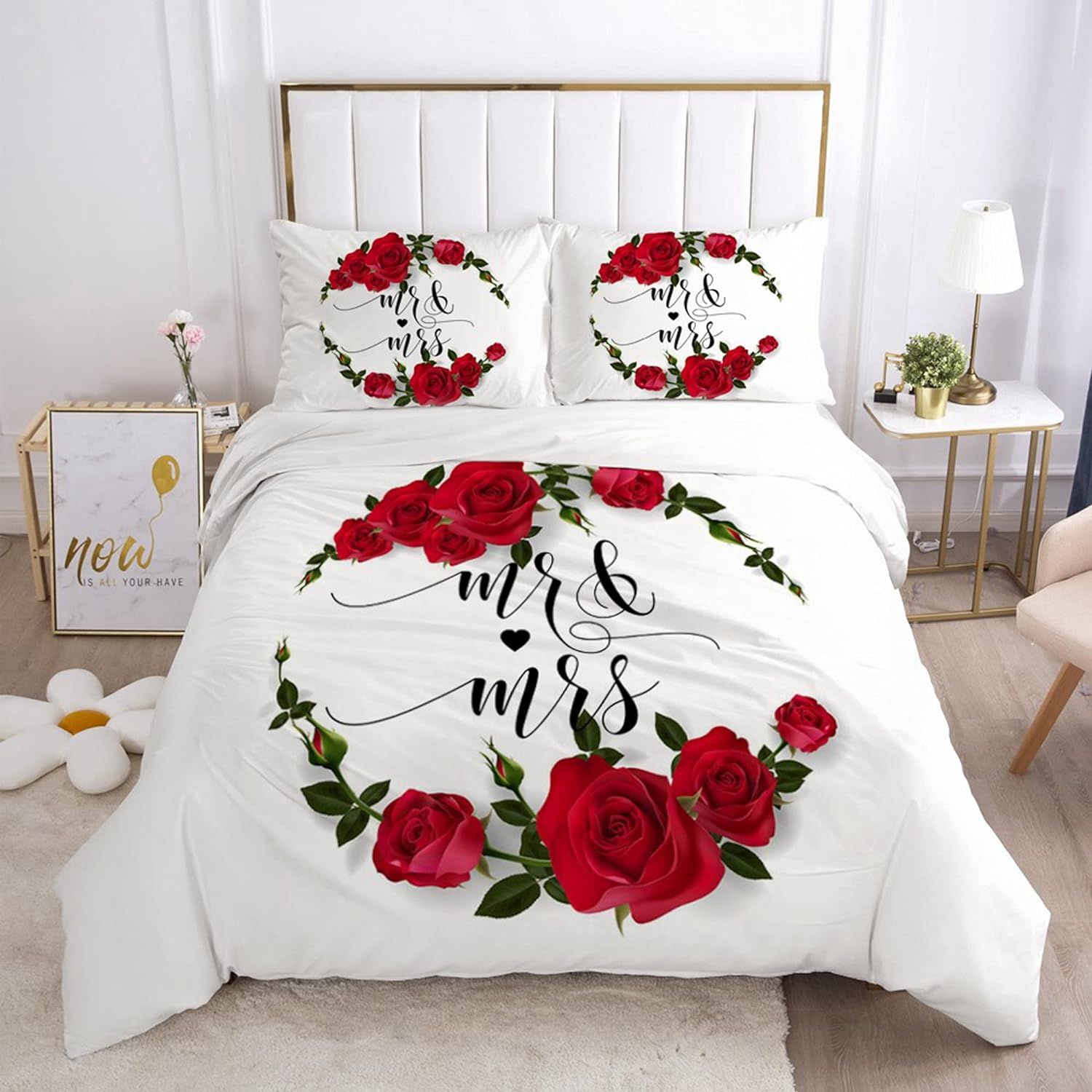 Parure De Lit Avec Housse De Couette En % Microfibre - Motif Floral Rouge - Pour Chambre ¿¿ Coucher Adulte - X Cm