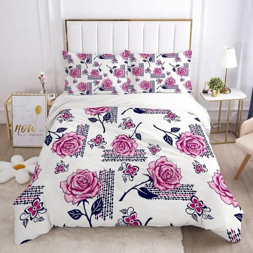 Parure De Lit Avec Housse De Couette En % Microfibre - Motif Floral Rouge - Pour Chambre ¿¿ Coucher Adulte - X Cm