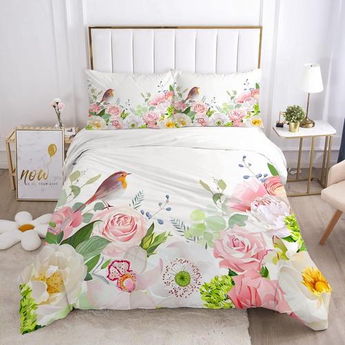 Parure De Lit Avec Housse De Couette En % Microfibre - Motif Floral - Rouge - Pour Chambre ¿¿ Coucher Adulte - X Cm