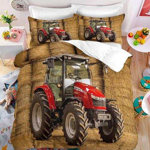 Parure De Lit Pi¿¿Ces Motif Tracteur Et Moissonneuse-Batteuse Pour Enfants En Microfibre Douce Housse De Couette Et Taie D'oreiller Pour Enfan