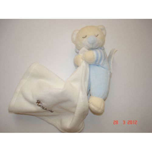 Petit Ours En Pyjama Bleu  Avec Son Doudou Mouchoir Blanc - Kimbaloo - Environ 15 Cm