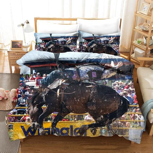 Housse De Couette Western R¿¿Tro Cowboy D Pour Gar?On, / Pi¿¿Ces, Motif Chevaux, Impression Num¿¿Rique D, En Microfibre, Avec Taie D'oreiller (L,