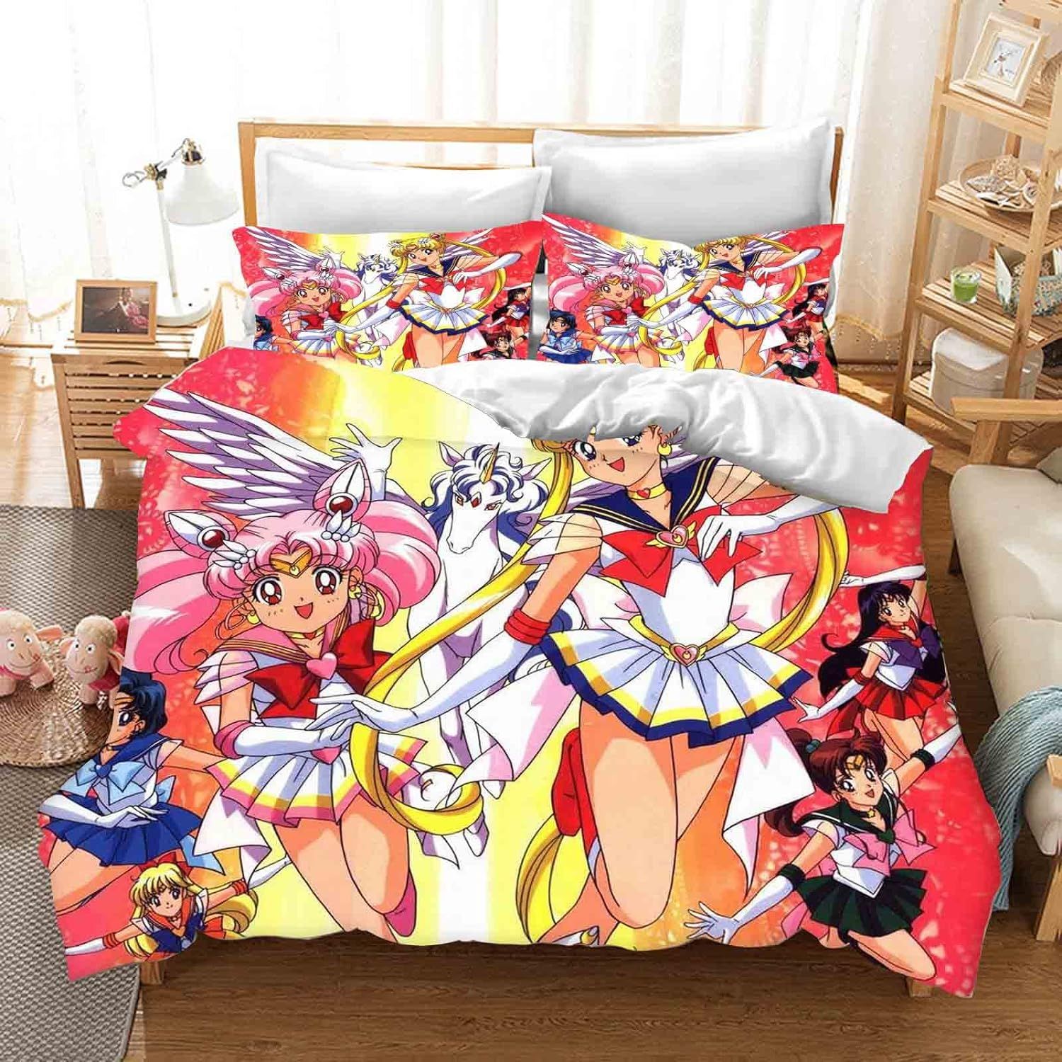 Sailor Moon Anime Literie Filles, Coton % Microfibre Avec Oreiller - Convient Aux Adolescents (,Single ¡Ácm)