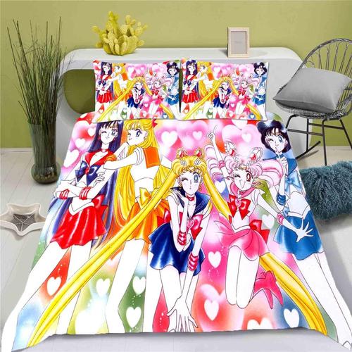 Sailor Moon Anime Literie Filles, Coton % Microfibre Avec Oreiller - Convient Aux Adolescents (,Super King ¡Ácm)