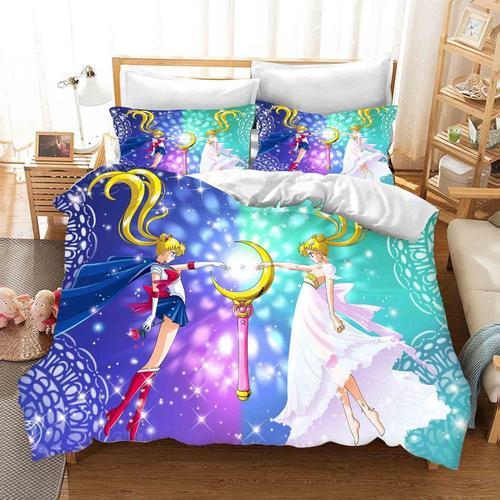 Sailor Moon Anime Literie Filles, Coton % Microfibre Avec Oreiller - Convient Aux Adolescents (,Super King ¡Ácm)