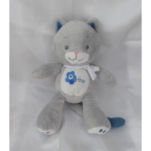 Doudou Peluche Chat Gris Bleu Echarpe Blanc Etoiles Arthur Et Lola Bébisol