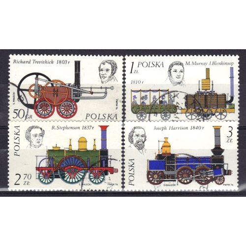 Pologne 1976 : Histoire De La Locomotive - Série De 4 Timbres Oblitérés