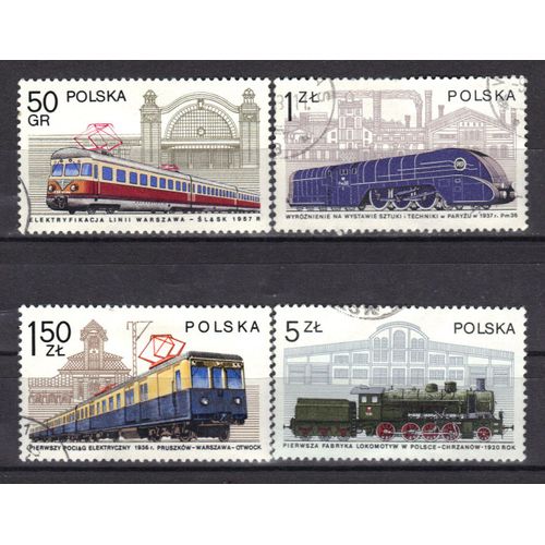 Pologne 1977 : Histoires Des Communications Par Chemins De Fer - Série De 4 Timbres Oblitérés