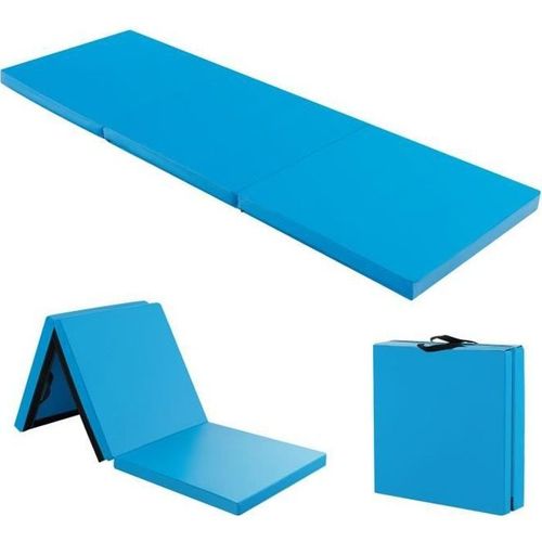 Tapis De Gymnastique Pliable Costway - Bleu - 180 X 60 X 5 Cm - 2 Poignées - Velcro 3 Côtés - Remplissage Epe