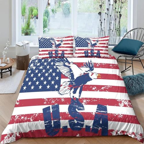 American Flag Housse De Couette Parure De Lit Impression D,En Microfibre Douce Et Respirante,Usa Flag Ousse De Couette Avec Taies D'oreiller,Adulte Ho