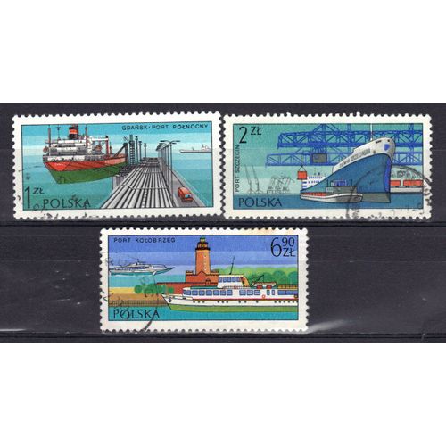 Pologne 1976 : Ports Polonais - Série De 3 Timbres Oblitérés