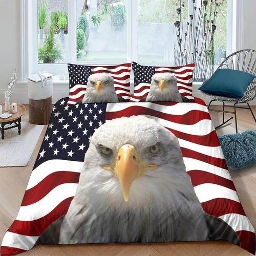 American Flag Housse De Couette D Imprim¿¿ Parure De Lit En Microfibre,Avec Taies D'oreiller, Usa Flag Eagle Ousse De Couette Avec Fermeture ¿¿Cl