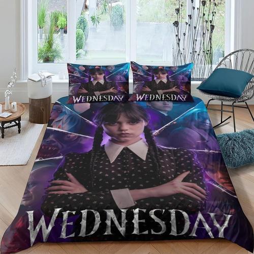 D Wednesday Adams Housse De Couette Parure De Lit Moto En Microfibre Avec Taies D'oreiller,Avec Fermeture ¿¿Clair,Tv Series Ousse De Couette Pour Adult