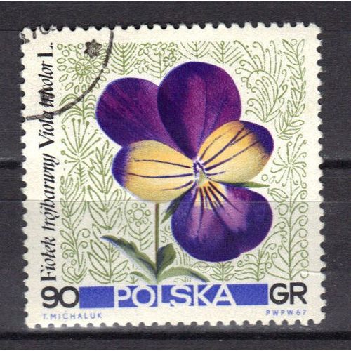 Pologne 1967 : Feurs Des Champs : Pensées - Timbre Oblitéré