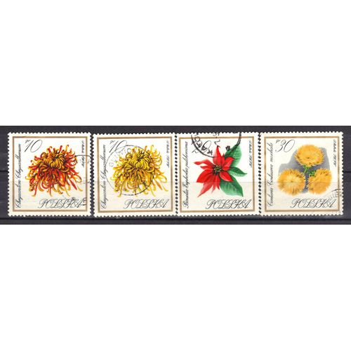 Pologne 1966 : Fleurs De Jardin - Série De 4 Timbres Oblitérés