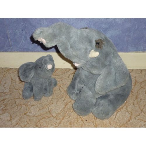 Peluche Elephant Et Elephanteau Gris