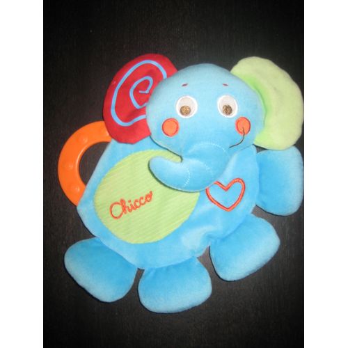 Doudou Plat  Éléphant Bleu Anneau Dentaire Chicco