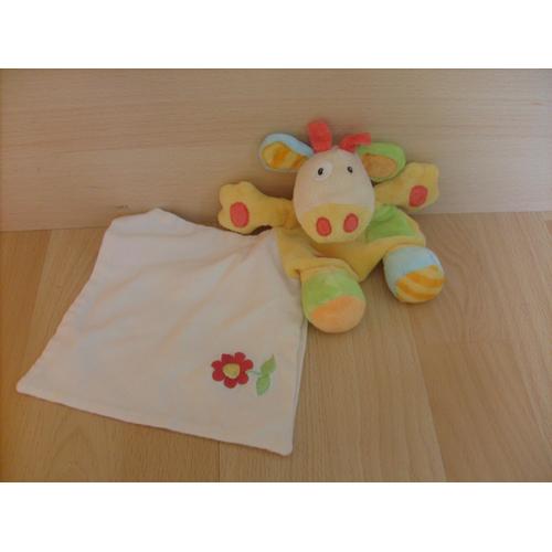 Vache Girafe Jaune + Mouchoir Fleur Brodé Grelot Baby Club C&a