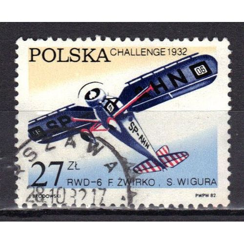 Pologne 1982 : Commémoration Des Victoires Polonaises Aux Challenges Aériens Pour La Coupe D'europe : Challenge 1932 - Timbre Oblitéré