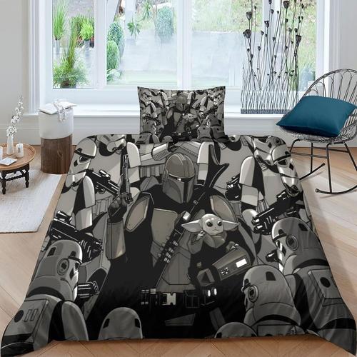 D The Mandalorian Housse De Couette Pour Enfants Adulte Pi¿¿Ces Parure De Lit Adulte Avec Fermeture ¿¿Clair,Baby Yoda Housse Couette Avec Taies D'oreil